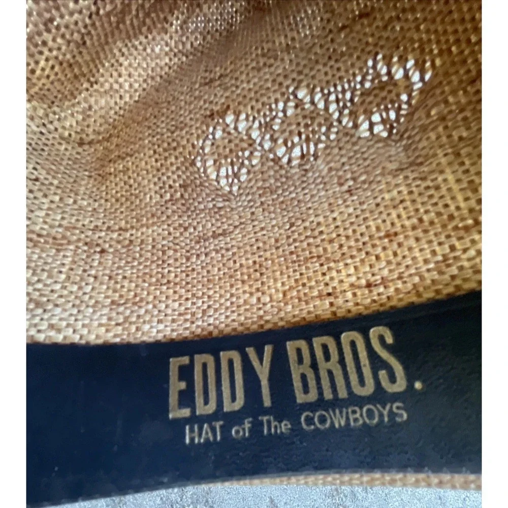 Vintage Western Eddy Bros Straw Cowboy Hat Feather Band 7 1/4-‎ Hot Dogger